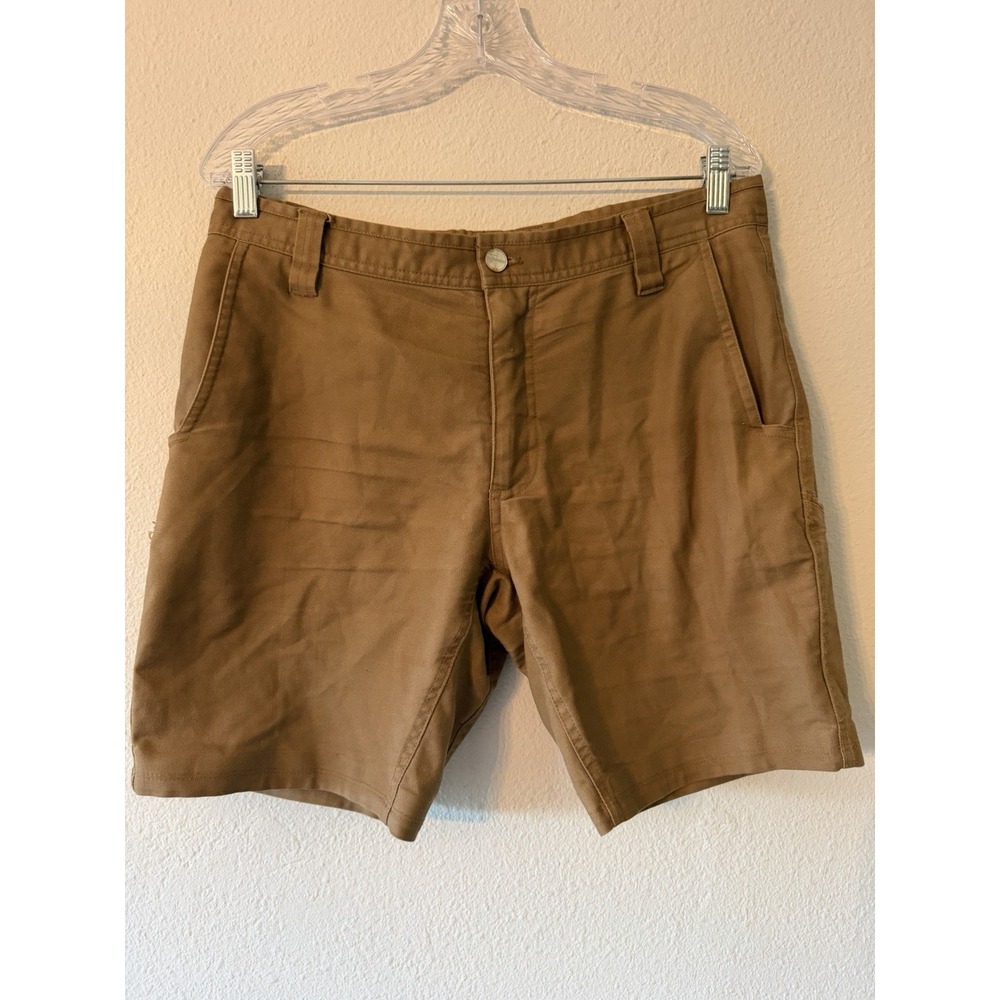 Men's‎ LIVSN Khaki Canvas Flat Front Shorts Waist 31 Length 8 Hiking Outdoor
